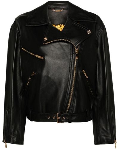 Versace Belted Leather Biker Jacket - Black