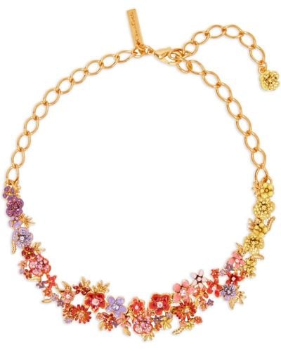 Oscar de la Renta Floral Enamel Crystal-embellished Necklace - Pink