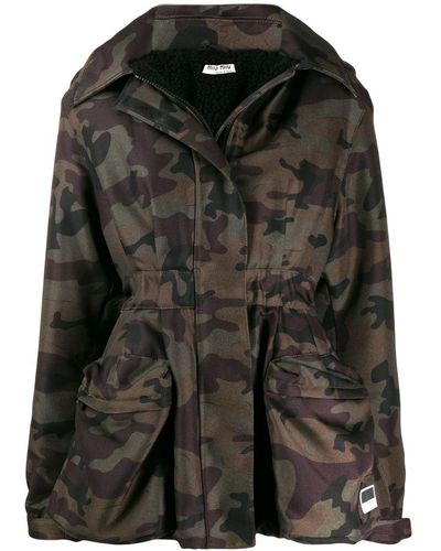 Miu Miu Camouflage Print Jacket - Brown