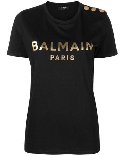 Balmain Metallic-logo Button-embellished T-shirt - Black