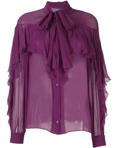Alberta Ferretti Ruffled Silk Blouse - Purple