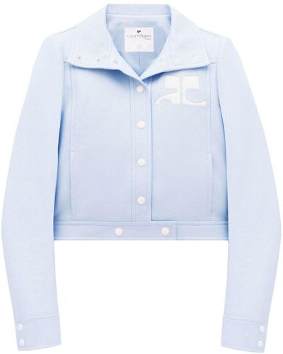 Courreges Chest logo-patch shirt jacket - Blau