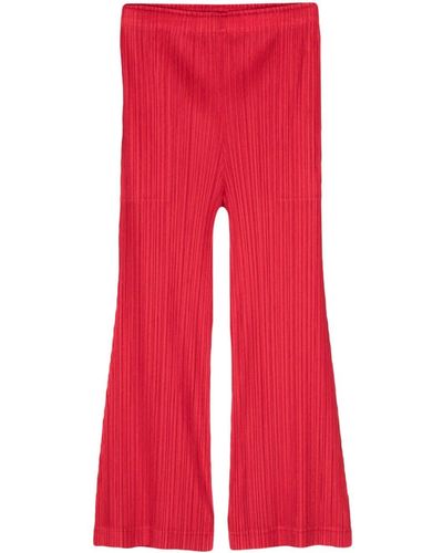 Pleats Please Issey Miyake Pleated Cropped Straight-Leg Trousers - Red