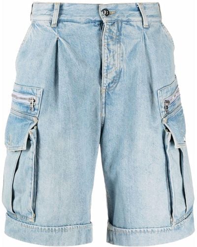 Balmain Short en jean à poches cargo - Bleu