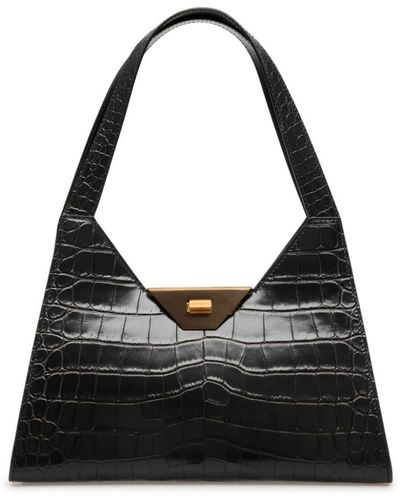 Bally Bolso de hombro con efecto de piel de cocodrilo - Negro