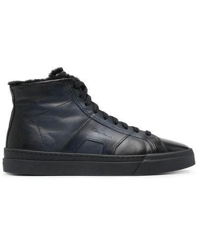 Santoni High-top Leather Sneakers - Blue