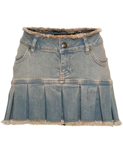 MISBHV Pleated Denim Mini Skirt - Women's - Recycled Polyester/spandex/elastane/cotton/recycled Cotton - Blue