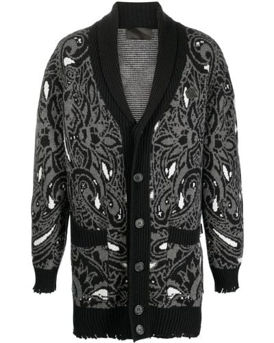 Philipp Plein Wool Paisley-pattern Cardigan - Black