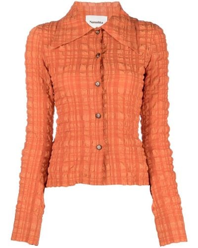 Nanushka Crinkled Long-sleeved Shirt - Orange