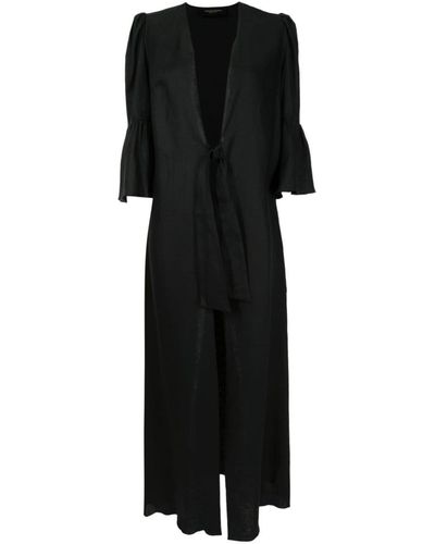 Adriana Degreas Orquidea Vintage Linen Maxi Robe - Black