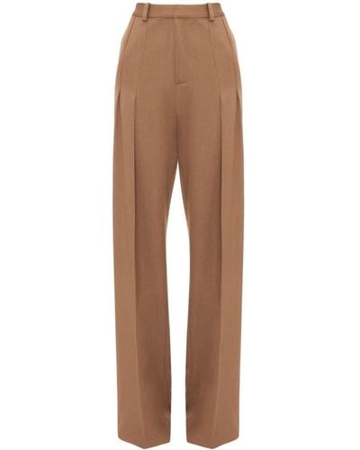 Victoria Beckham Pleated High-waist Straight-leg Trousers - Brown