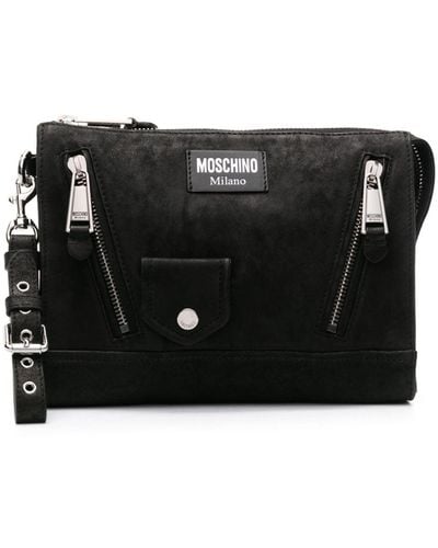 Moschino Zipped Leather Clutch Bag - Black