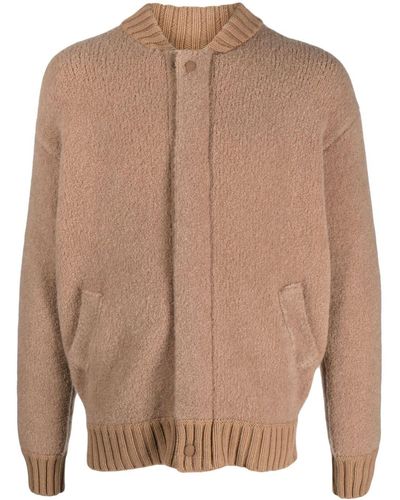 Laneus Baseball-collar Wool-blend Cardigan - Brown