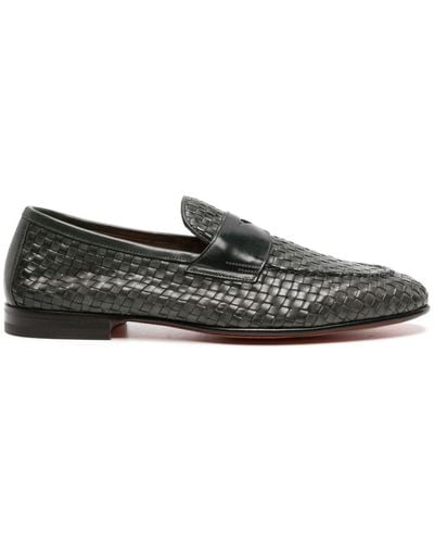 Santoni Woven Leather Penny Loafers - Gray