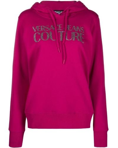 Versace Glitter-logo Cotton Hoodie - Pink