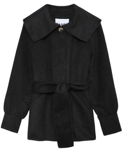 Ganni Belted-waist Wool-blend Jacket - Black