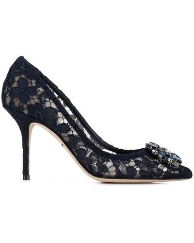 Dolce & Gabbana Zapatos Escotados De Encaje Taormina Con Cristales - Negro