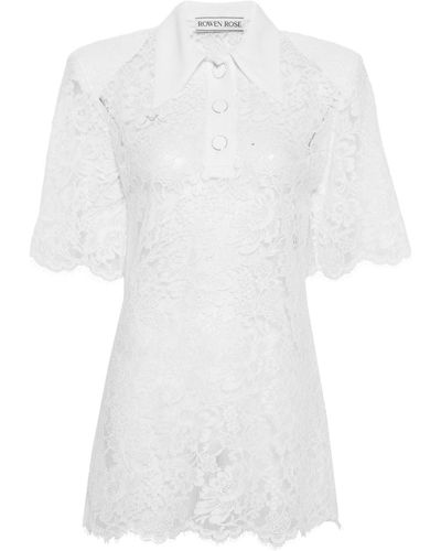 ROWEN ROSE Floral-lace Polo Top - White