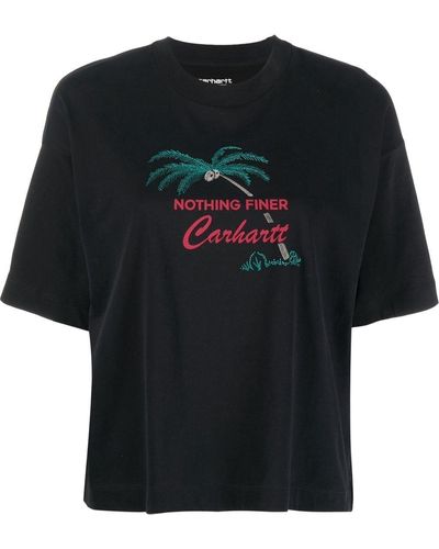 Carhartt Logo-print Embroidered T-shirt - Black