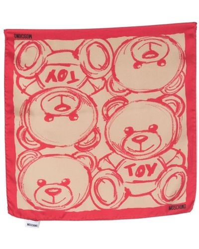 Moschino Teddy Bear-motif Silk Scarf - Red