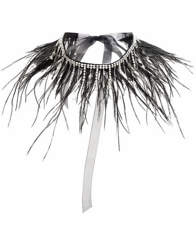 Atu Body Couture Crystal And Feather-embellished Silk Necklace - Black