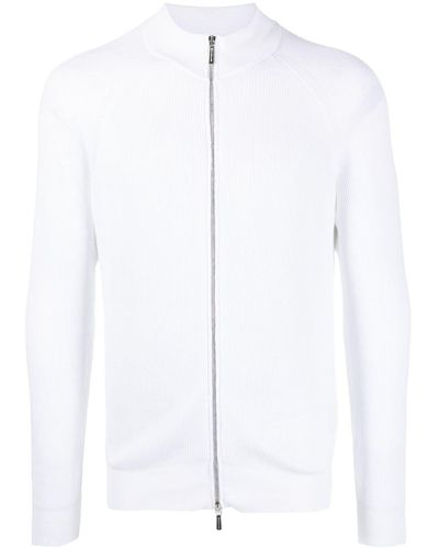 Moorer Zip-up Ribbed-knit Sweater - White