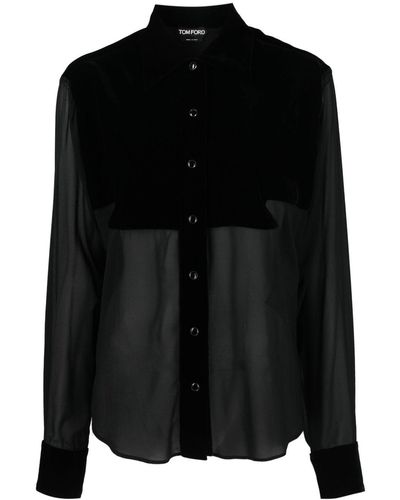Tom Ford パネル シルクシャツ - ブラック