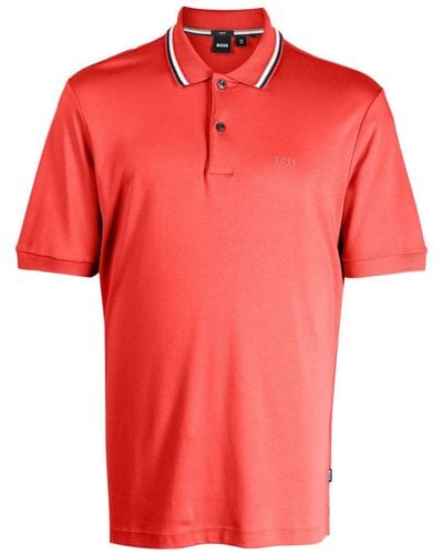 BOSS Logo-appliqué Cotton Polo Shirt - Red