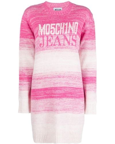 Moschino Logo-intarsia Wool-blend Sweater - Pink
