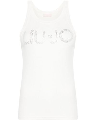 Liu Jo Rhinestone-logo Ribbed Top - White