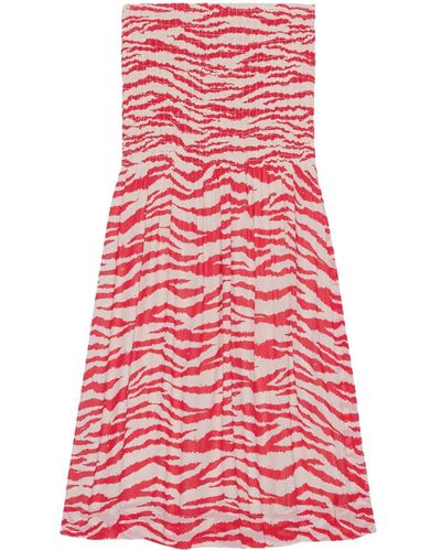 Ganni Crinkled Zebra-print Maxi Skirt - Red