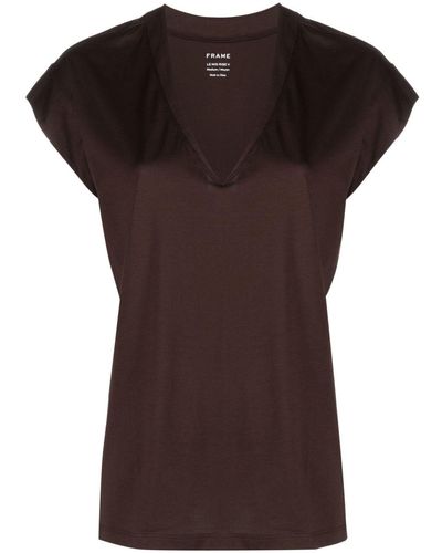 FRAME Le Mid Rise V-neck T-shirt - Brown