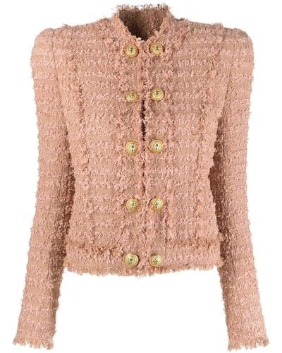Balmain Doppelreihiger Tweed-Blazer - Pink