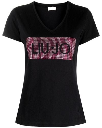 Liu Jo ラインストーン Tシャツ - ブラック