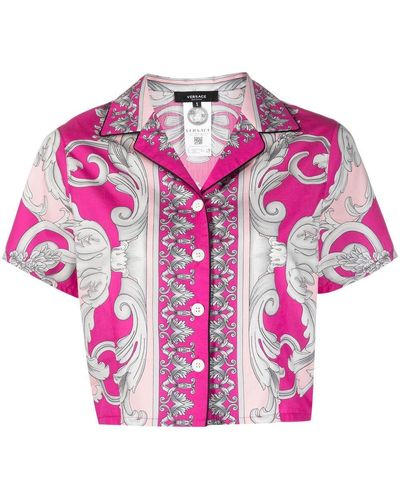 Versace Silver Baroque Printed Pajama Shirt - Pink