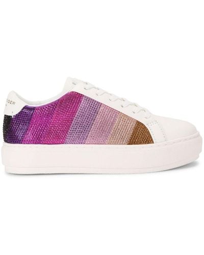 Kurt Geiger Laney Crystal-embellished Striped Sneakers - Pink