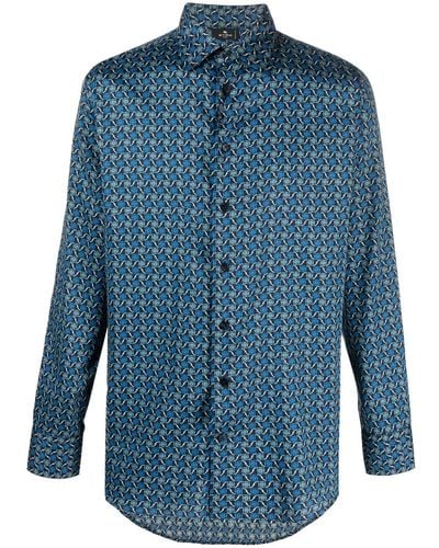Etro Geometric-pattern Long-sleeve Shirt - Blue