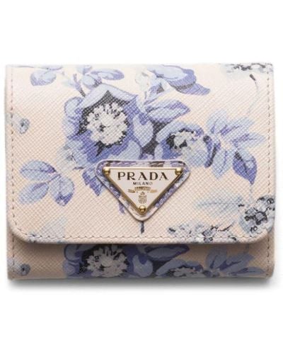 Prada Triangle-logo floral-print wallet - Weiß