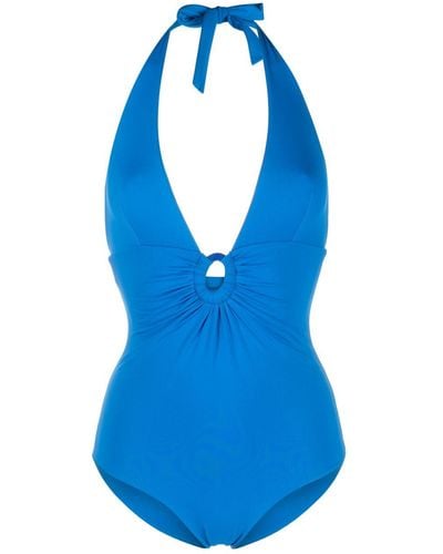 Fisico Disc-detail Halterneck Swimsuit - Blue