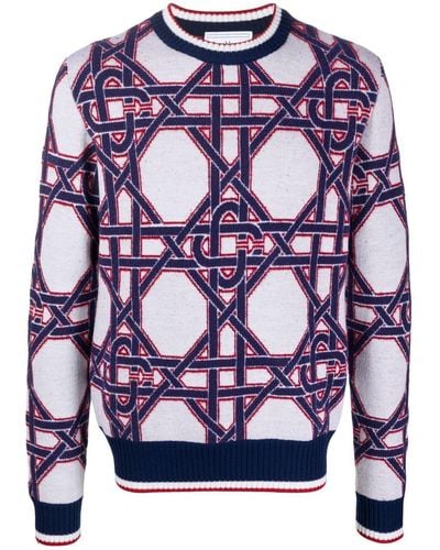 Casablancabrand Intarsia-knit Logo Sweater - Blue