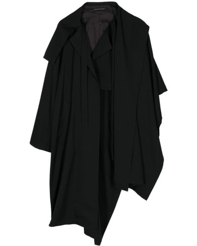 Yohji Yamamoto Pleated Wool Asymmetric Cape - Black