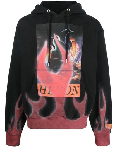 Heron Preston Sudadera con capucha y llamas estampadas - Negro