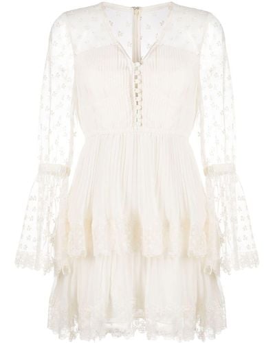 Self-Portrait Floral-lace Tiered Dress - White