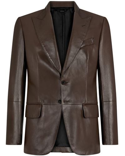 Tom Ford Single-breasted Leather Blazer - Bruin