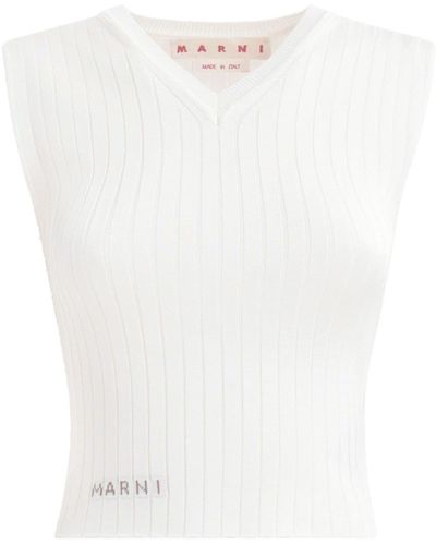 Marni Logo-appliqué Ribbed-knit Vest - White