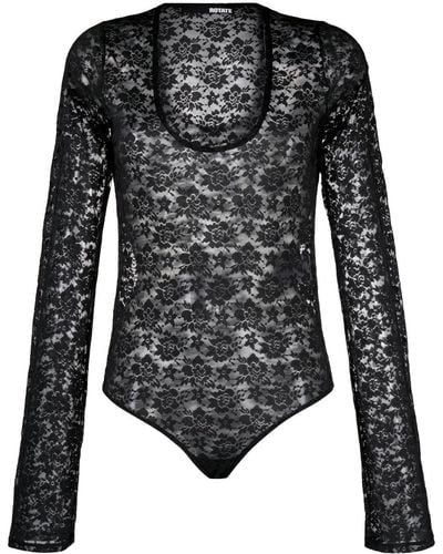 ROTATE BIRGER CHRISTENSEN Floral-lace Long-sleeved Body - Black