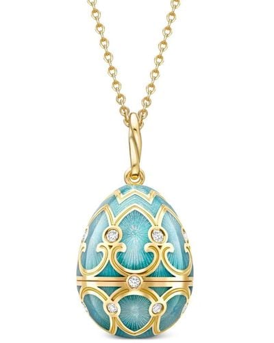 Faberge 18kt Heritage Hen Surprise Gelbgoldhalskette mit Diamant-Medaillon - Blau