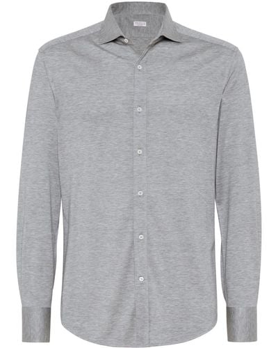 Brunello Cucinelli Silk-cotton Blend Shirt - Grey