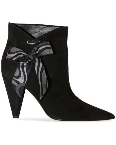 Emilio Pucci Bow-embellished Suede Ankle Boots - Black