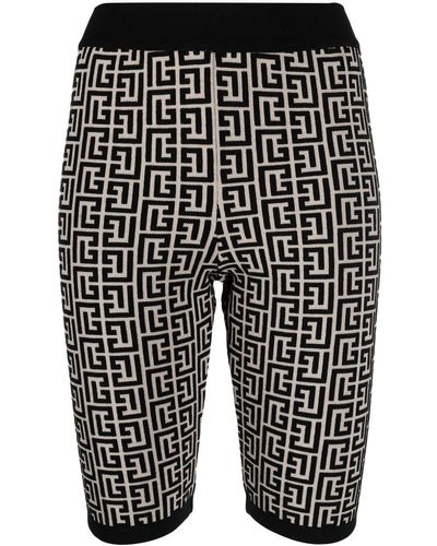 Balmain Monogram-print Knitted Shorts - Black